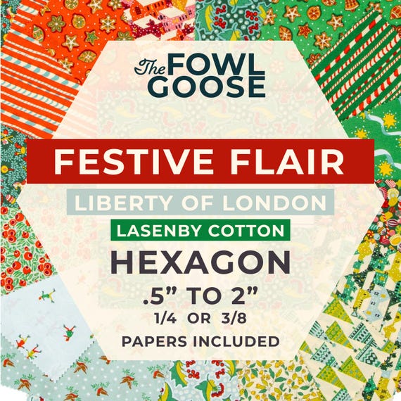 EPP Hexie in Festive Flair Set of 64 Liberty of London Fabrics | Hexagon 1/4 or 3/8