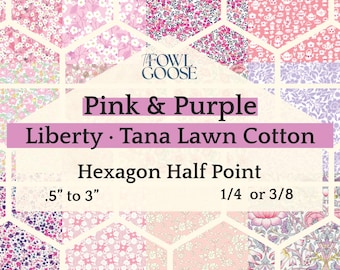 EPP Hexie Pointed Half in Liberty Tana Lawn Set of 50 Pink and Purple | Hexagon Half 1/4 or 3/8 | English Paper Piecing Quilt | EPP FPP