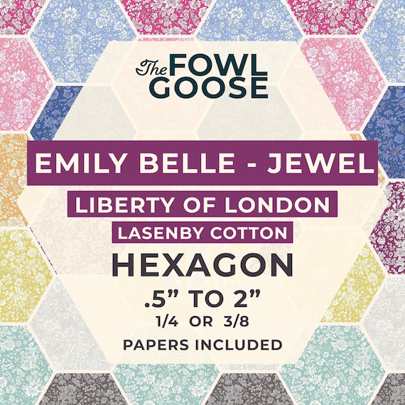 Liberty Fabric Hexagon Set: Emily Belle Jewel Tone in Lasenby Cotton, English Paper Piecing