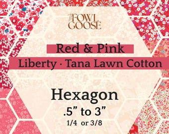 EPP Hexie in Liberty Tana Lawn Set of 50 Red and Pink | Hexagon 1/4 or 3/8 | English Paper Piecing Quilt | EPP FPP