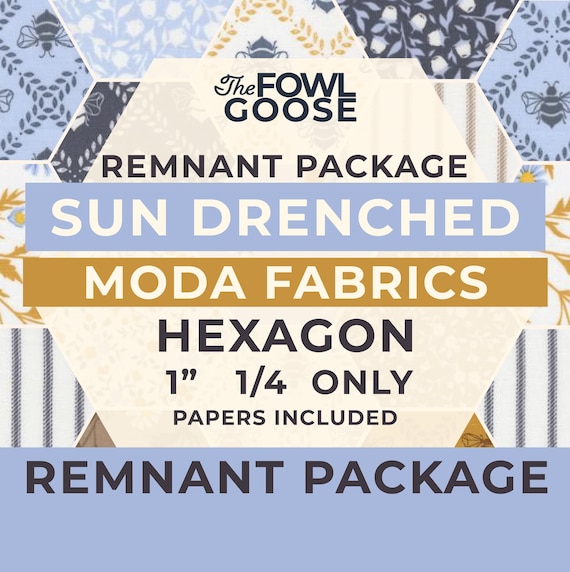REMNANT 1" Sun Drenched Fabric Hexagon Set of 156: 1/4 seam, English Paper Piecing