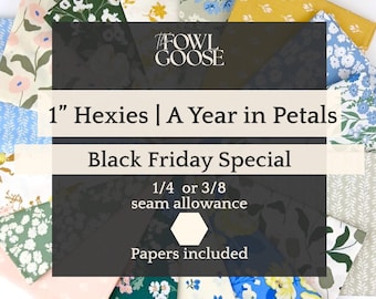 A Year in Petals Fabric Hexagon Set of 50: Floral, English Paper Piecing