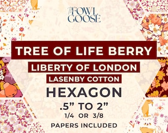 Tree of Life Berry EPP Hexie Set of 52 | Liberty Cotton Fabrics, English Paper Piecing