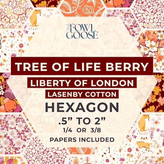 Tree of Life Berry EPP Hexie Set of 52 | Liberty Cotton Fabrics, English Paper Piecing