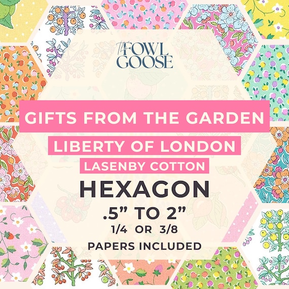 Gifts from the Garden EPP Hexie Set of 60 | Liberty Cotton Fabrics, English Paper Piecing