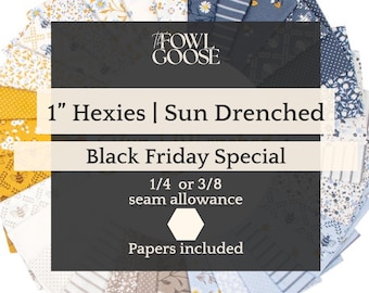 Sun Drenched Fabric Hexagon Set of 50: Floral, English Paper Piecing