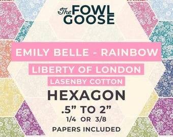 Liberty Fabric Hexagon Set: Emily Belle Rainbow in Lasenby Cotton, English Paper Piecing