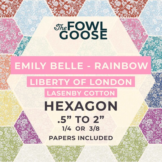 Liberty Fabric Hexagon Set: Emily Belle Rainbow in Lasenby Cotton, English Paper Piecing
