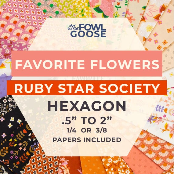 EPP Hexie in Favorite Flowers Set of 78 Ruby Star Fabrics | Hexagon 1/4 or 3/8