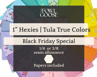 Tula Pink True Colors Fabric Hexagon Set of 50: Floral, English Paper Piecing