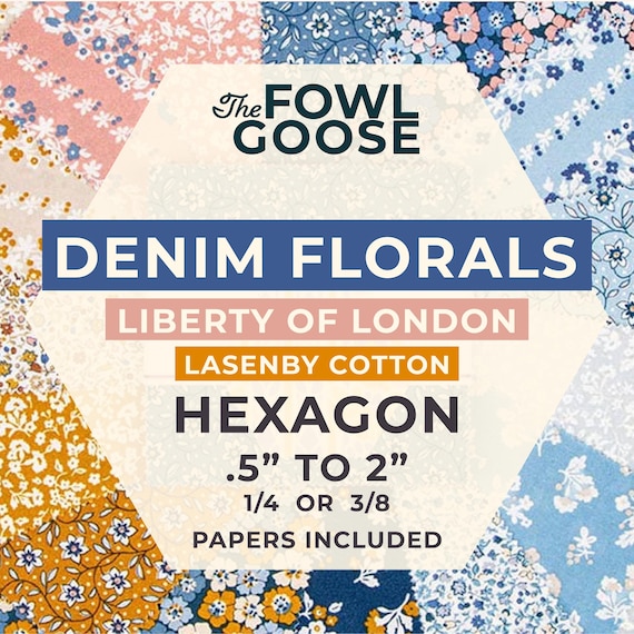 EPP Hexie in Denim Florals Set of 60 Liberty of London | Hexagon 1/4 or 3/8