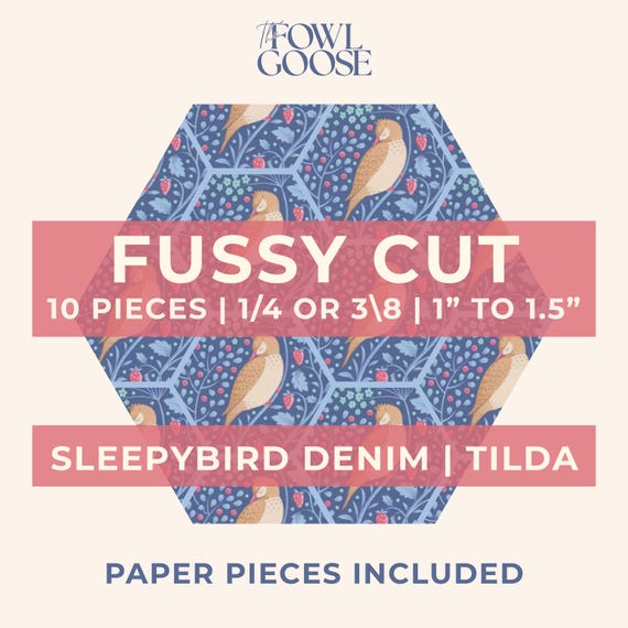 Fussy Cuts EPP Hexie Set of 10 | Sleepy Bird Hibernation Tilda Fabrics, English Paper Piecing