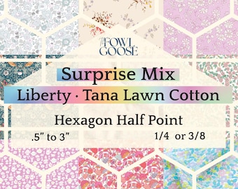 EPP Hexie Pointed Half in Liberty Tana Lawn Set of 50 Mystery Mix | Hexagon Half 1/4 or 3/8 | English Paper Piecing Quilt | EPP FPP