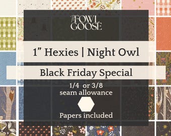 Night Owl Fabric Hexagon Set of 50: Floral, English Paper Piecing