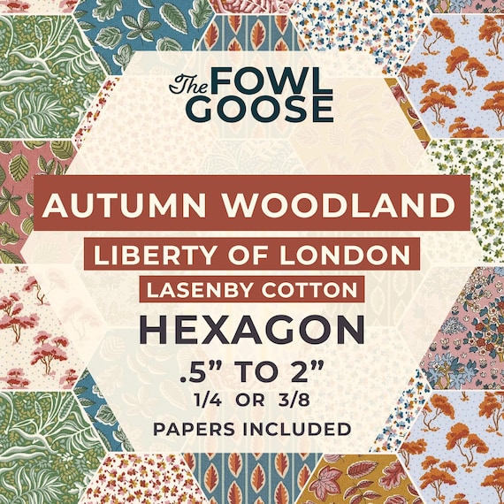 Liberty Fabric Hexagon Set: Autumn Woodland in Lasenby Cotton, English Paper Piecing
