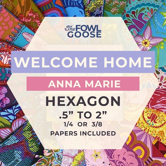 EPP Hexie in Welcome Home Set of 66 - 1" Size  | Free Spirit Fabrics Hexagon 1/4 or 3/8