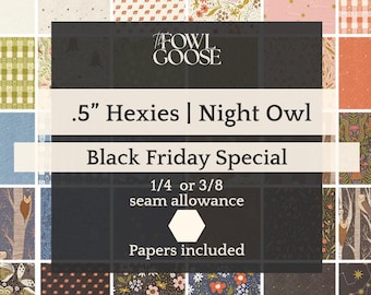 Night Owl Fabric Half Inch Hexagon Set of 50: .5" Floral, English Paper Piecing