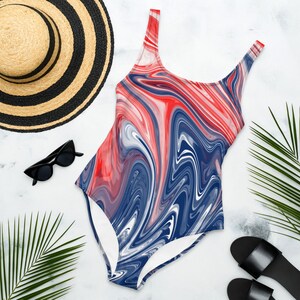 Red White and Blue Swirl One-Piece Swimsuit