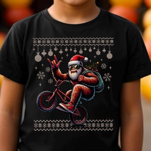 Boys Bigfoot Christmas Shirt, Sasquatch Christmas Tee, Boys Christmas Gift, Youth Bigfoot Lover Tee, Santa on BMX Shirt, Ugly Christmas Tee
