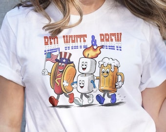 Maglietta "Red White And Brew", maglietta del 4 luglio, maglietta con bandiera americana, maglietta del Giorno dell'Indipendenza, maglietta "Red White and Boozy", maglietta con birra del 4 luglio