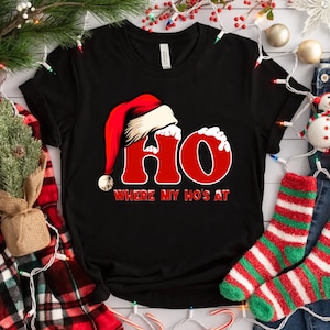 Retro Waar Mijn Ho&#39;s At - Grappig Vintage Grafische Kerst HO shirt, Ik Doe Het Voor De Ho&#39;s, Lelijke Kerst kerstman Shirt, Volwassen Kerst humor