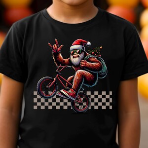 Boys Bigfoot Christmas Shirt, Sasquatch Christmas Tee, Boys Christmas Gift, Youth Bigfoot Lover Tee, Santa on BMX Shirt, Ugly Christmas Tee