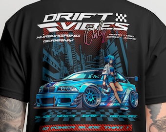 Koszulka wyścigowa JDM Drift, koszulka wyścigowa BMW, koszulka entuzjastów samochodów JDM, prezent driftingowy dla niego, odzież wyścigowa inspirowana anime, fajna koszulka wyścigowa
