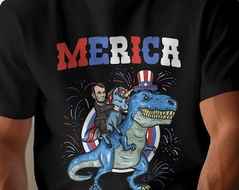 Grappig patriottisch T-rex-shirt: Abraham Lincoln Riding Dinosaur T-shirt