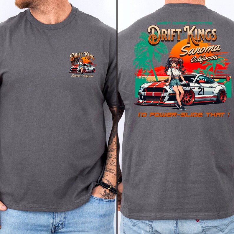 Drift Kings Sonoma California T-Shirt, Racing Anime Design Tee, Car Enthusiast Graphic Shirt, Cool Casual Wear Apparel