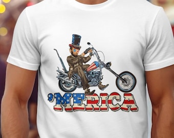 Funny 4th of July President Lincoln Shirt, Vintage Patriotic Motorcycle T-Shirt, Abe Lincoln Merica Shirt, USA Flag Shirt,
