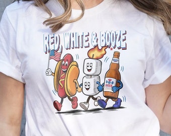 Red White And Booze 4Th Of July Shirt, July 4Th Shirt, Patriotic Shirt, Fourth Of July Shirt, Funny Hotdog and Beer shirt, Red White Boozy