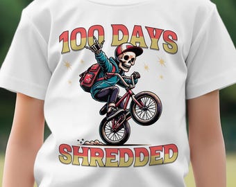 100 Days of School Shirt, Happy 100 Days, 100th Day of School, Skeleton on BMX Bike, 100 Days Smarter Shirt, I Survived 100 Days T-Shirt