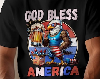 4th of July God Bless America Shirt, Patriotic American Eagle Holding Beer, American Eagle Flag, 4th of July Eagle Shirt, Beer Lovers shirt