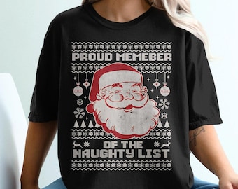 Santa's Naughty List Tee, Funny Santa Comfort Colors Shirt, Holiday Gift for Her, Fun Christmas Shirt, Retro Christmas Tee, Christmas Gift