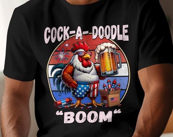 Cock-A-Doodle Boom Rooster with American Flag Patriotic USA Shirt, July 4th of July Rooster T-Shirt, Independence Day Chicken Shirt,