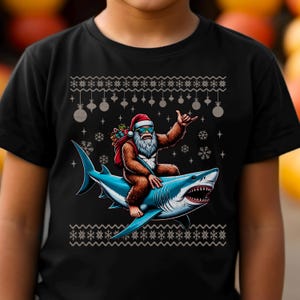 Boys Bigfoot Christmas Shirt, Sasquatch Christmas Tee, Boys Christmas Gift, Youth Bigfoot Lover Tee, Santa Shark Shirt, Ugly Christmas Shirt