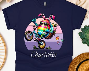 Girls Personalized Easter Shirt, Boy Easter Name Shirt, Easter Bunny BMX Shirt, Custom Easter Name Shirt, Kids Toddler Shirt, Easter Gift