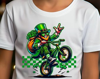 Maglietta divertente per il giorno di San Patrizio per ragazzi: Leprechaun amante del BMX