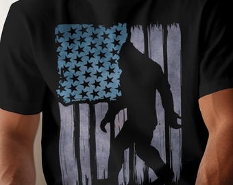 Bigfoot American Flag Distressed Tee, Patriotic Sasquatch Shirt, Vintage USA Yeti Shirt, Retro Bigfoot Lover Gift, Bigfoot 4th of July shirt