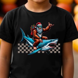Boys Bigfoot Christmas Shirt, Sasquatch Christmas Tee, Boys Christmas Gift, Youth Bigfoot Lover Tee, Santa Shark Shirt, Ugly Christmas Shirt