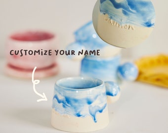 Handmade Customizable Coffee Mug- Personalized Name Ceramic Cup, Ombre Glaze Tea Mug, Artistic Pottery, Housewarming Gift for Friend