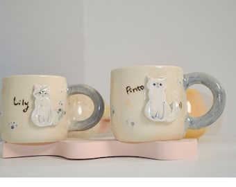 Handcrafted Custom Cat Mug - Personalized Ceramic Mug for Cat Lovers | Cat Memorial Mug, Christmas Gift for Cat Mom | Tea Cup Made in USA