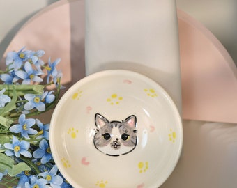 Personalized Hand Drawing Ceramic Cat Portrait Dish- Custom Dog Dish, Pet Food Bowl, Dog Dish, Pet Feeder, Thanksgiving Gift, Gift for Mom