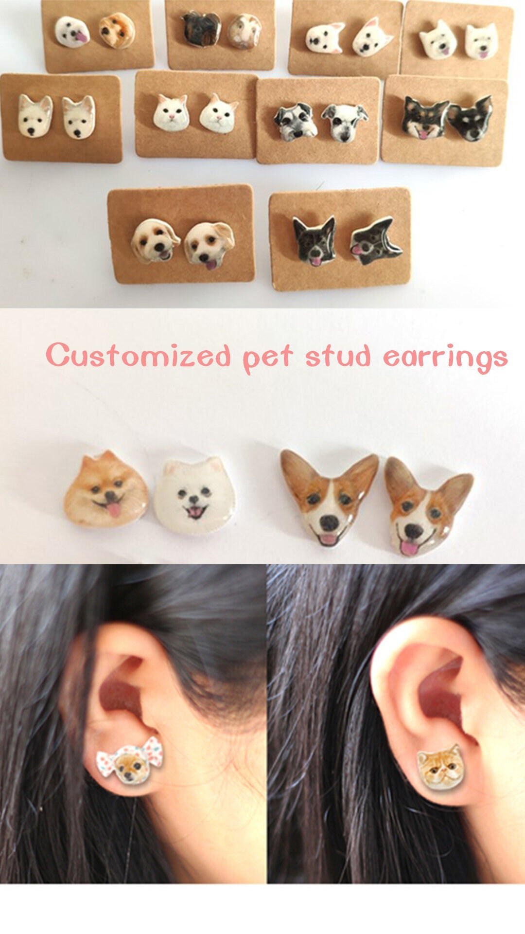 Custom Pet Earrings, Personalized Pet Portrait Earrings, Handmade