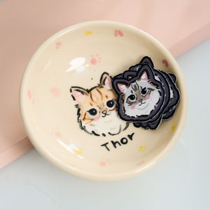 Personalized Hand Drawing Ceramic Cat Portrait Dish- Custom Dog Dish, Pet Food Bowl, Dog Dish, Pet Feeder, Thanksgiving Gift