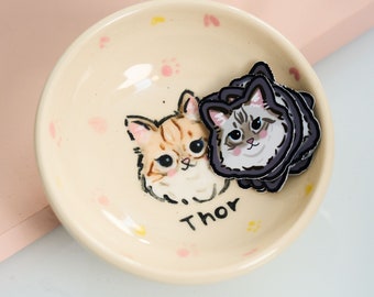 Piatto personalizzato con ritratto di gatto in ceramica con disegno a mano personalizzato - Piatto per cani personalizzato, Ciotola per cibo per animali domestici, Piatto per cani, Alimentatore per animali domestici, Regalo del Ringraziamento