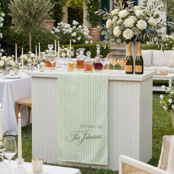 Personalized Linen striped bar or event Sign, Custom Wedding Welcome Sign, Fabric Bar Menu Banner, Linen Cotton, Personalized Name Date