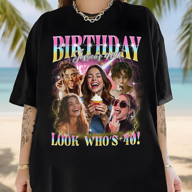 Aangepaste grafische foto vintage aangepaste 40e 50e verjaardag bootlegshirt, gepersonaliseerde foto T-shirt, grappig cadeau, verjaardagscadeau afbeelding 5
