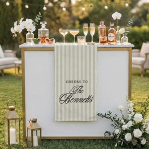 Welcome Wedding Party Tapestry Banner, Personalized Name Wedding Bar Menu Sign, Bridal Shower Sign, Wedding Table Runner Banner, Bar sign