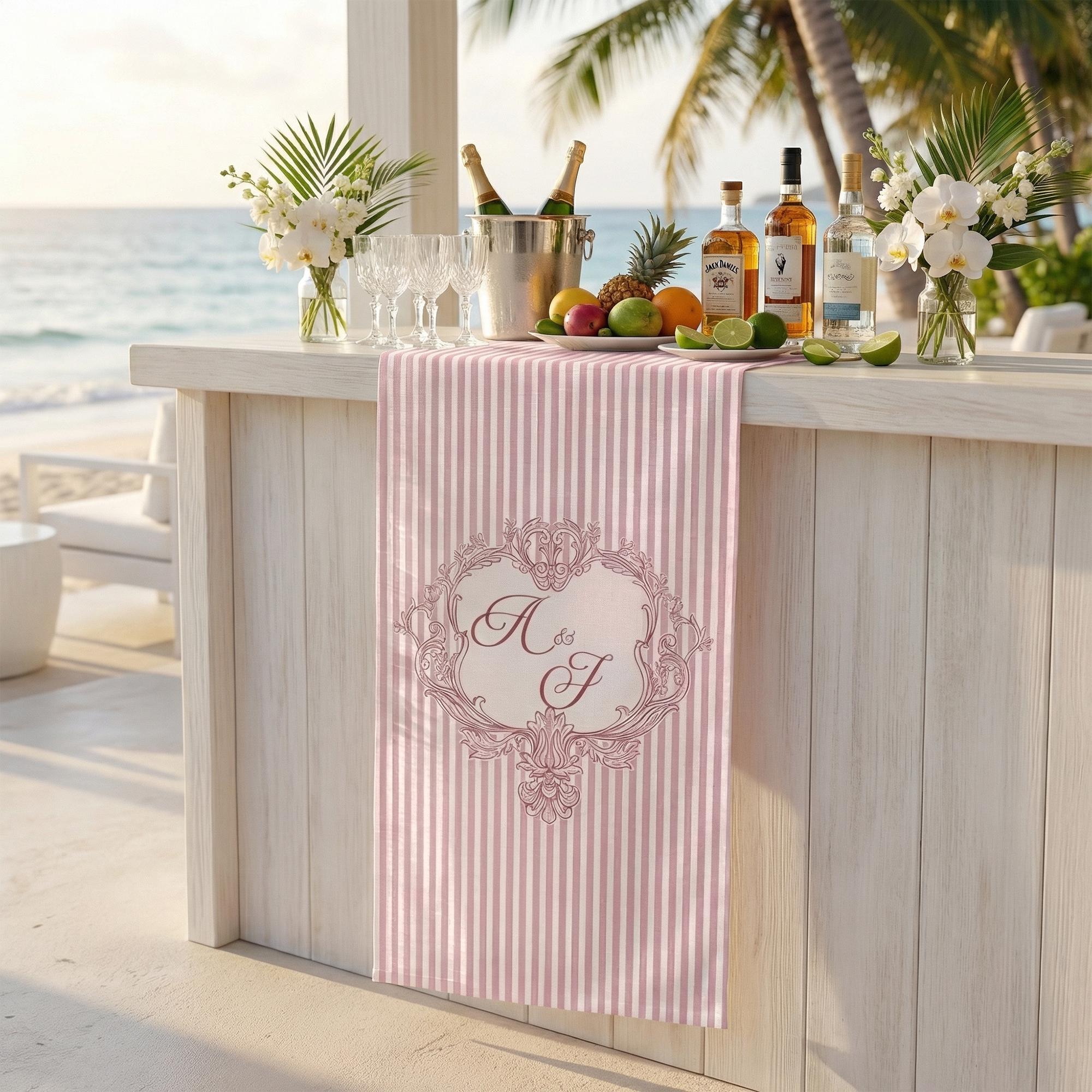 Personalized Wedding Monogram Linen Striped Bar or Event Sign, Custom ...